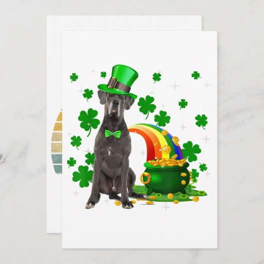 Happy St Patricks Day Leprechaun Great Dane Dog Aankondiging (Voorkant / Achterkant)