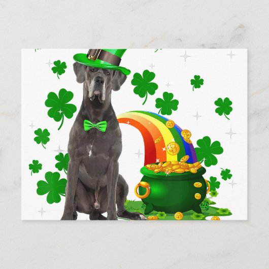 Happy St Patricks Day Leprechaun Great Dane Dog Aankondigingskaart (Voorkant)