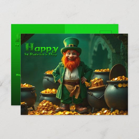 Happy St Patrick's Day Leprechaun HPostC01 Feestdagenkaart (Voorkant / Achterkant)