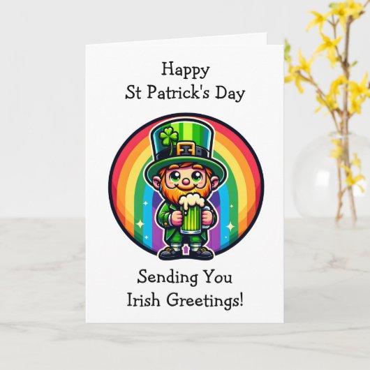 Happy St Patrick's Day Leprechaun Kaart (Gele Bloem)