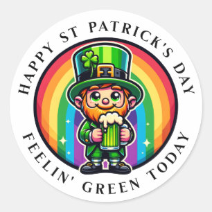 Happy St Patrick's Day Leprechaun met Groen Bier Ronde Sticker
