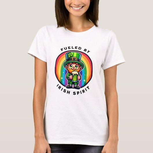 Happy St Patrick's Day Leprechaun met Groen Bier T-shirt (Voorkant)