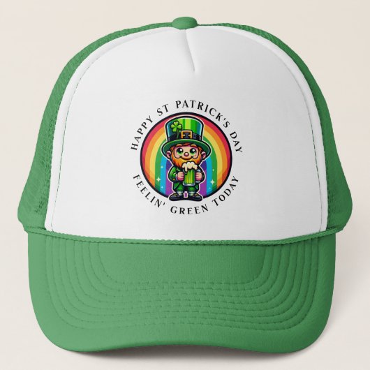 Happy St Patrick's Day Leprechaun met Groen Bier Trucker Pet (Voorkant)