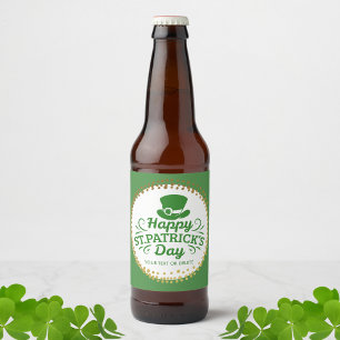 Happy St Patricks Day Leprechaun Pet Aangepaste te Bier Etiket