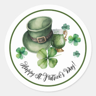 Happy St.Patrick's Day Leprechaun Pet Green Beer Ronde Sticker