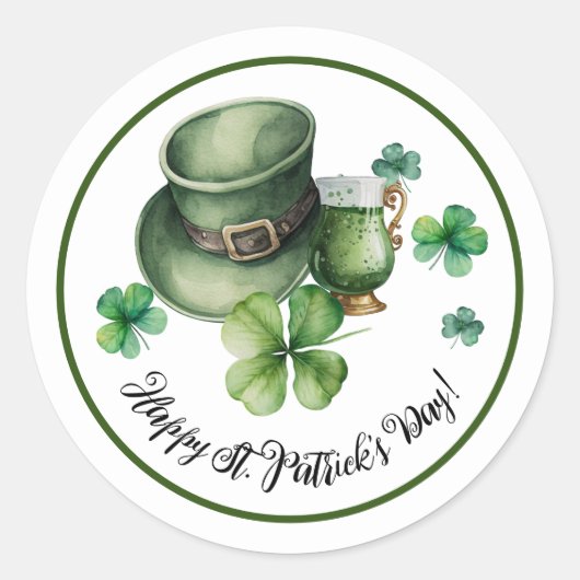 Happy St.Patrick's Day Leprechaun Pet Green Beer Ronde Sticker (Voorkant)