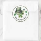 Happy St.Patrick's Day Leprechaun Pet Green Beer Ronde Sticker (Tas)