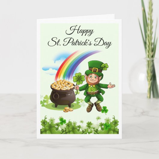 Happy St. Patrick's Day Leprechaun Rainbow Custom Kaart (Voorkant)