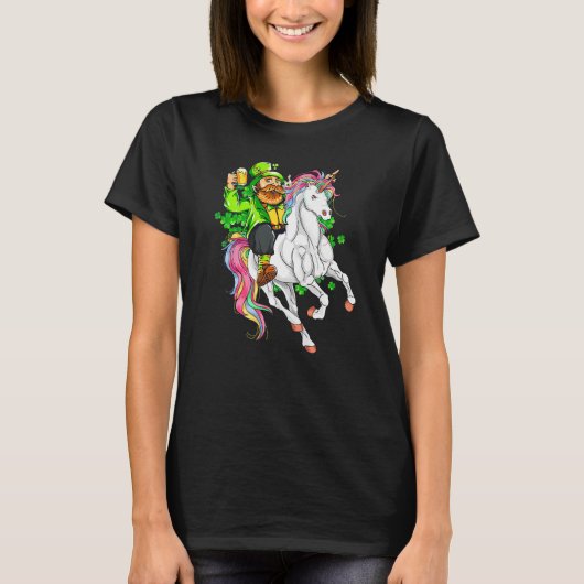 Happy St Patricks Day Leprechaun Riding Unicorn T-shirt (Voorkant)