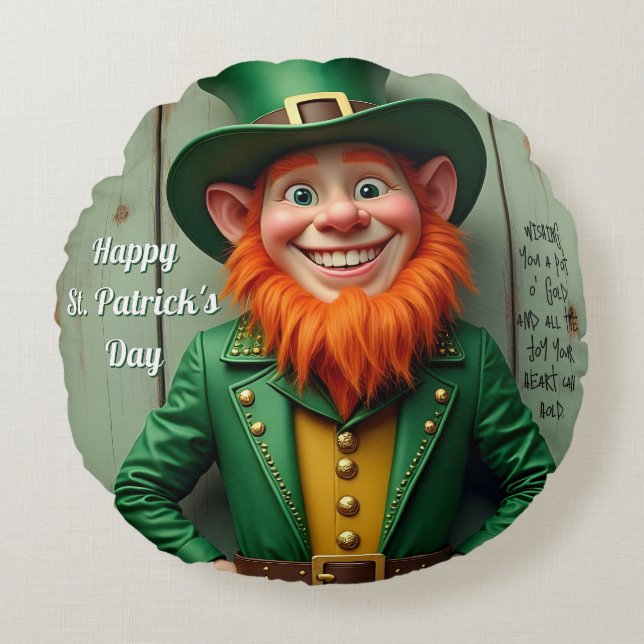 Happy St. Patrick's Day Leprechaun Rond Kussen (Voorkant)