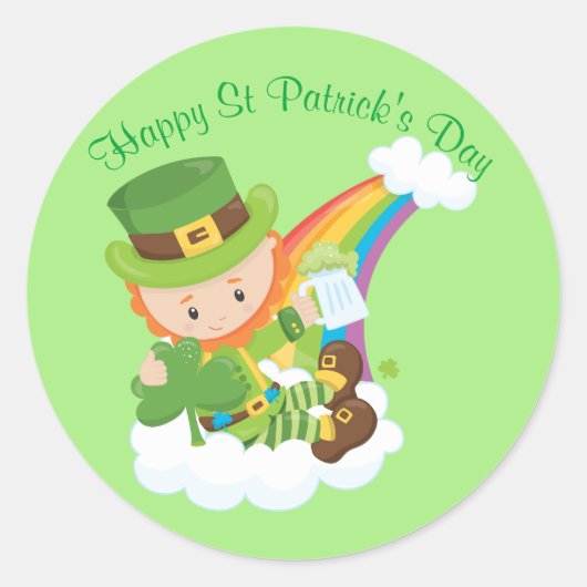 Happy St Patrick's Day Leprechaun Ronde Sticker (Voorkant)