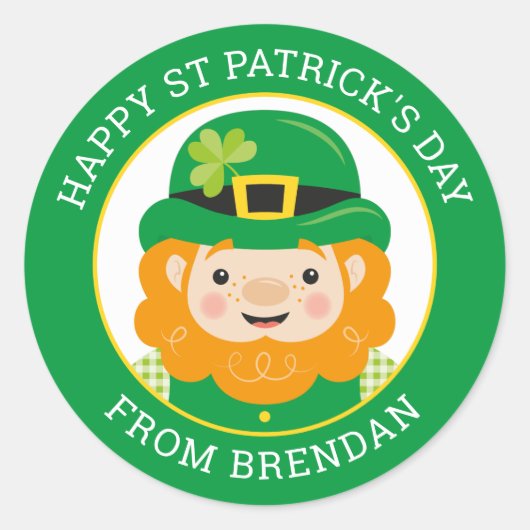 Happy St Patrick's Day Leprechaun Round Sticker (Voorkant)