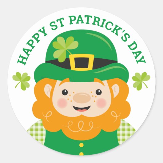Happy St Patrick's Day Leprechaun Round Sticker (Voorkant)
