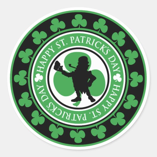Happy St. Patrick's Day Leprechaun Shamrocks Ronde Sticker (Voorkant)