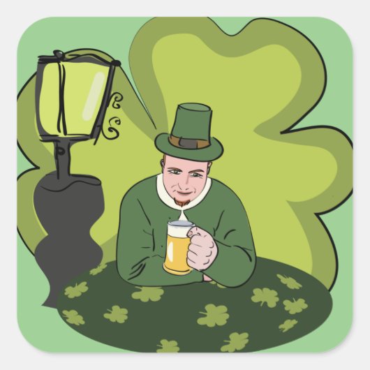 "HAPPY ST. PATRICK'S DAY" LEPRECHAUN VIERKANTE STICKER (Voorkant)