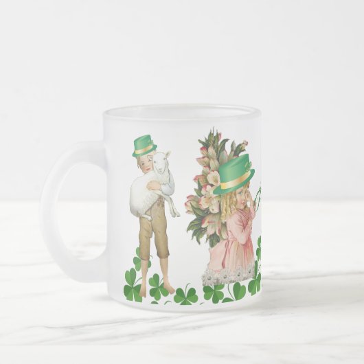 Happy St Patricks Day Little Girl Boy Sheep Clover Matglas Koffiemok (Links)