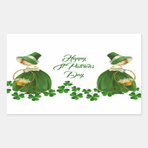 Happy St Patrick's Day Little Girl Lucky Shamrocks Rechthoekige Sticker