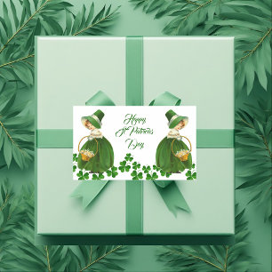 Happy St Patrick's Day Little Girl Lucky Shamrocks Rechthoekige Sticker