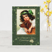 Happy St. Patrick's Day  Little Irish Girl Kaart (Gele Bloem)