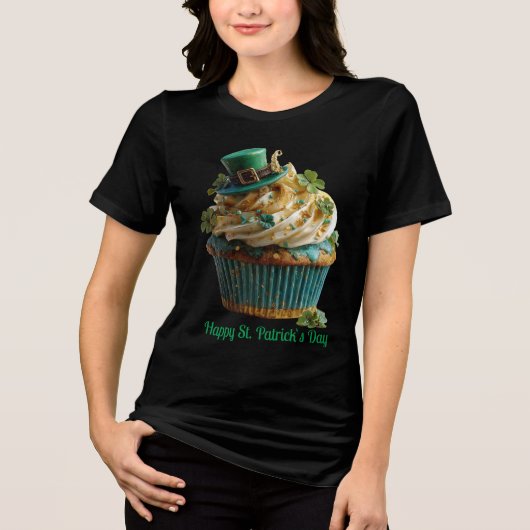 Happy St. Patrick's Day Lucky Cupcake Tri-Blend Shirt (Voorkant)