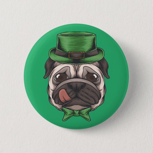 Happy St. Patrick's Day | Lucky Hipster Pug Dog Ronde Button 5,7 Cm (Voorkant)