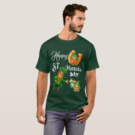 Happy St Patricks Day Lucky Leprechaun Pot of Gold T-shirt (Voorkant volledig)