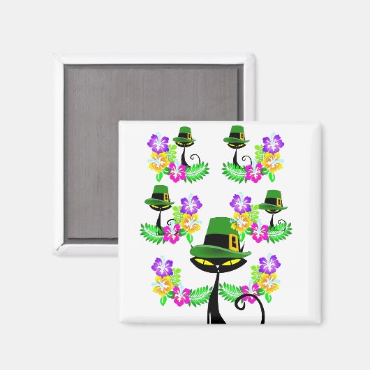 Happy St. Patrick's Day Magnets Cat Floral Magneet (Voorkant / Achterkant)