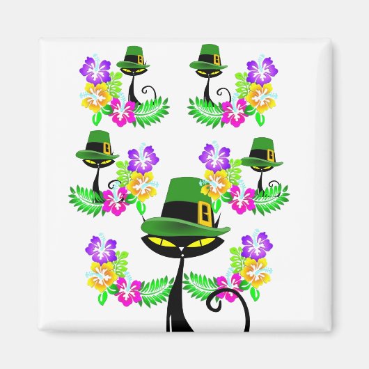 Happy St. Patrick's Day Magnets Cat Floral Magneet (Voorkant)