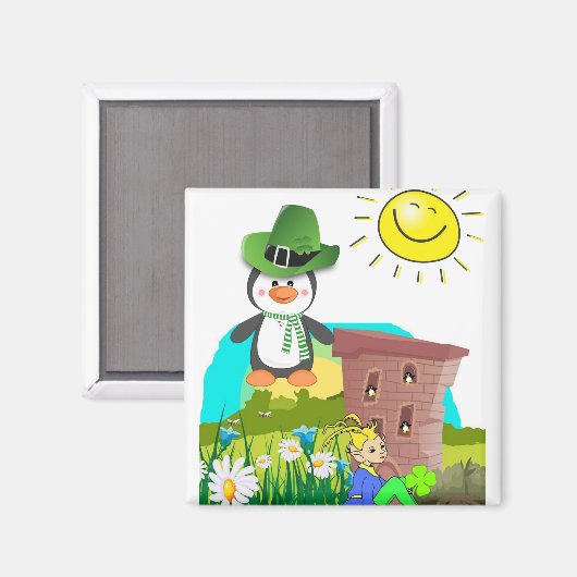 Happy St. Patrick's Day Magnets Penguin Magneet (Voorkant / Achterkant)