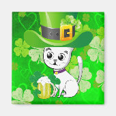 Happy St. Patrick's Day Magnets Shamrock Cat Beer Magneet (Voorkant)