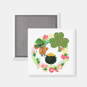 Happy St. Patrick's Day Magnets Teddy Bear Floral Magneet (Voorkant / Achterkant)