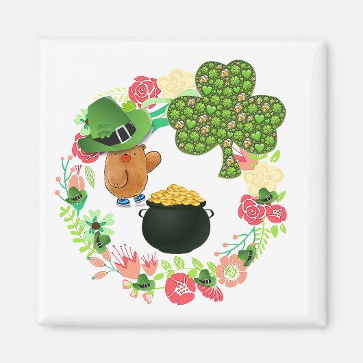 Happy St. Patrick's Day Magnets Teddy Bear Floral Magneet (Voorkant)