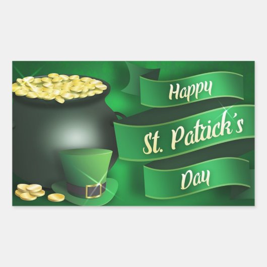 Happy St Patrick's Day met de gouden pot Rechthoekige Sticker (Voorkant)