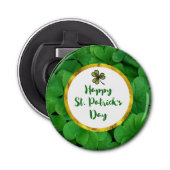 Happy St. Patrick's Day met Green Clovers Button Flesopener (Voorkant)