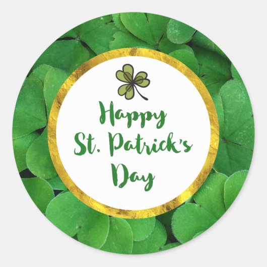 Happy St. Patrick's Day met Green Clovers Ronde Sticker (Voorkant)