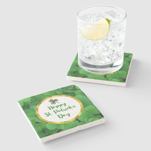 Happy St. Patrick's Day met Green Clovers Stenen Onderzetter (Zijkant)