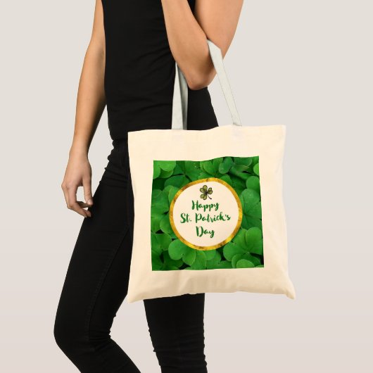 Happy St. Patrick's Day met Green Clovers Tote Bag (Voorkant (product))