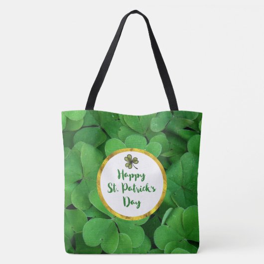 Happy St. Patrick's Day met Green Clovers Tote Bag (Achterkant)