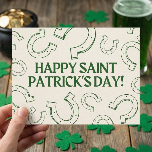 Happy St Patrick's Day Minimalist Green Horseshoe Briefkaart