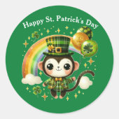 Happy St. Patrick's Day Monkey Ronde Sticker (Voorkant)