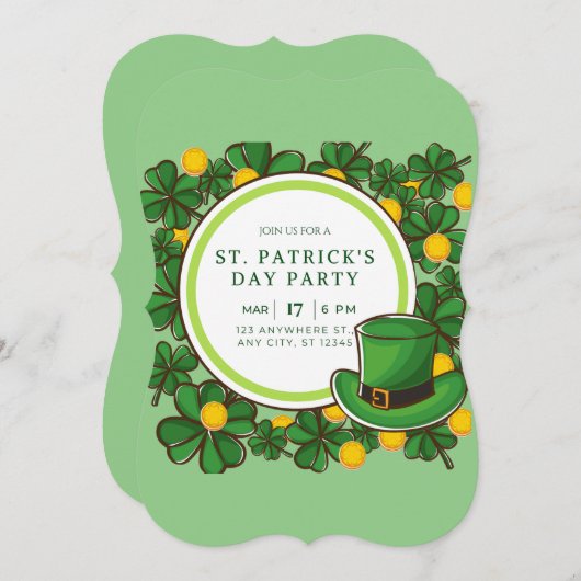 Happy St Patricks Day Party Leprechaun & Shamrocks Kaart (Voorkant / Achterkant)