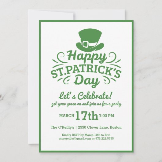 Happy St Patricks Day Party Leprechaun & Shamrocks Kaart (Voorkant)