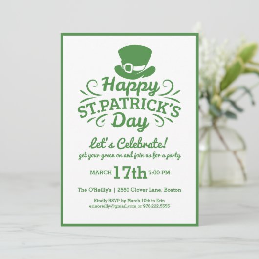 Happy St Patricks Day Party Leprechaun & Shamrocks Kaart (Staand voorkant)