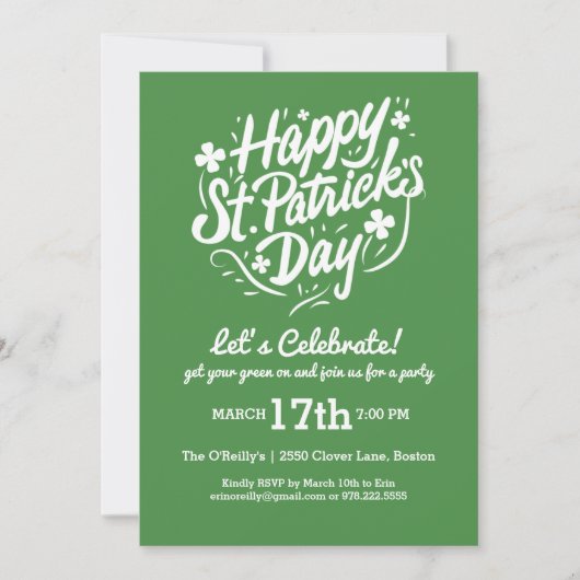 Happy St Patricks Day Party Lucky Shamrock Clovers Kaart (Voorkant)
