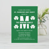 Happy St. Patrick's Day Party Monogram Familienaam Kaart (Staand voorkant)