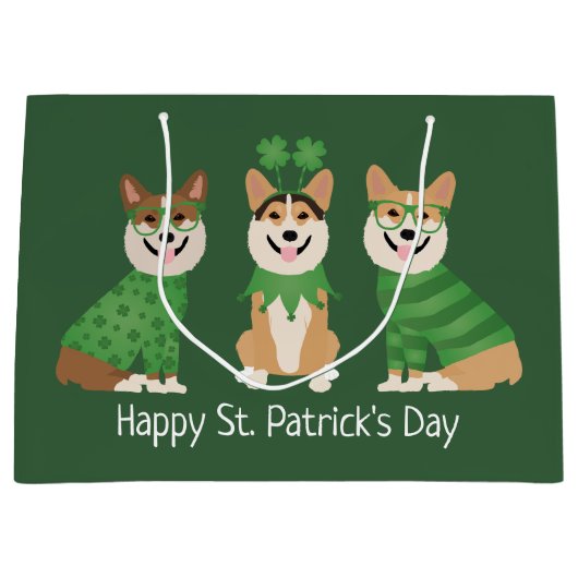 Happy St Patricks Day Pembroke Welsh Corgi Dogs Groot Cadeauzakje (Voorkant)