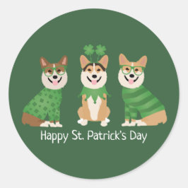 Happy St Patricks Day Pembroke Welsh Corgi Dogs Ronde Sticker