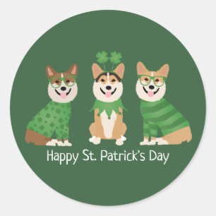 Happy St Patricks Day Pembroke Welsh Corgi Dogs Ronde Sticker
