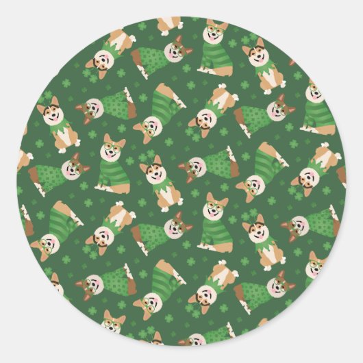 Happy St Patricks Day Pembroke Welsh Corgi Dogs Ronde Sticker (Voorkant)