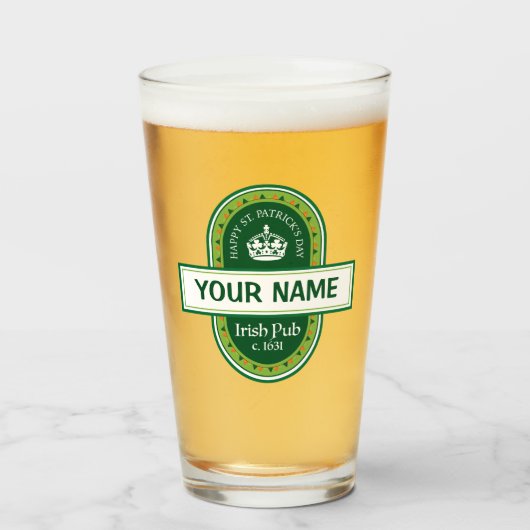 Happy St. Patrick's Day Personalized Beer Glass Glas (Voorkant gevuld)